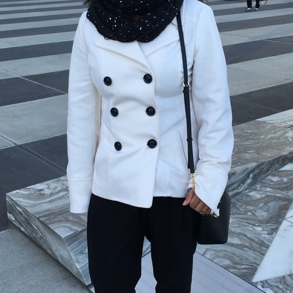 Women's White Double-Breasted Coat - Picture 1 of 3